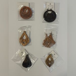 Lot of 6 Pierced Laser Cut Wood Earrings NWT (#004)
